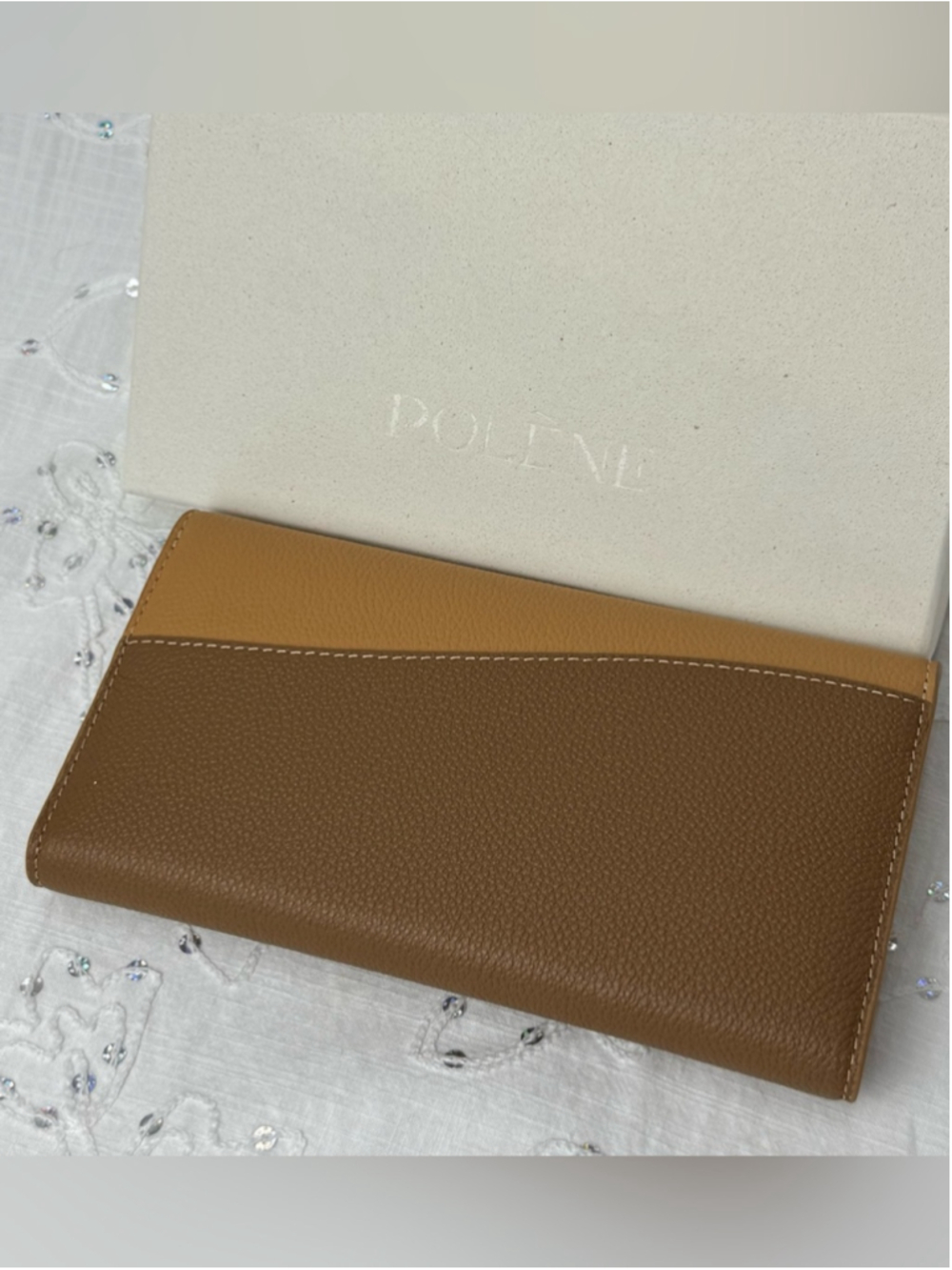 Polène Sierra Trio Camel Leather Continental Wallet NIB Made in Spain - Picture 2 of 4
